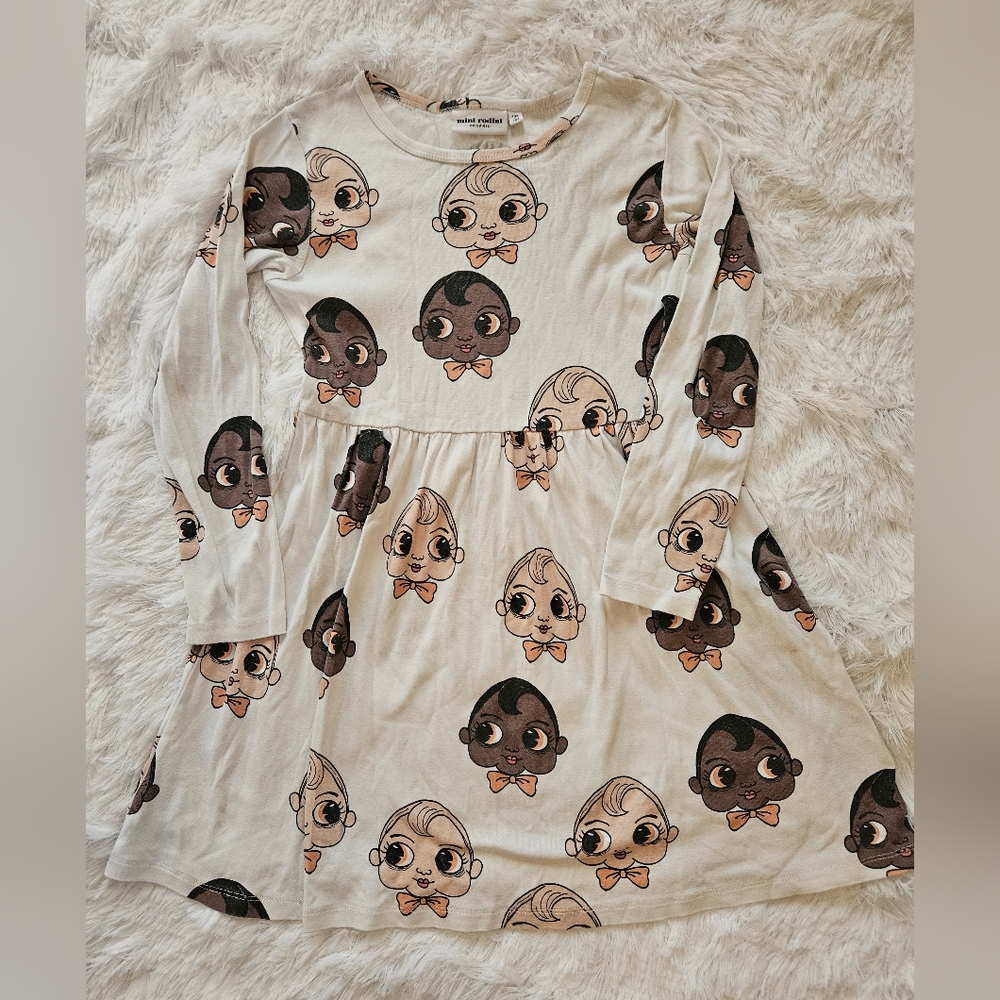 Mini Rodini Dress with Cartoon Baby Faces size 7-9